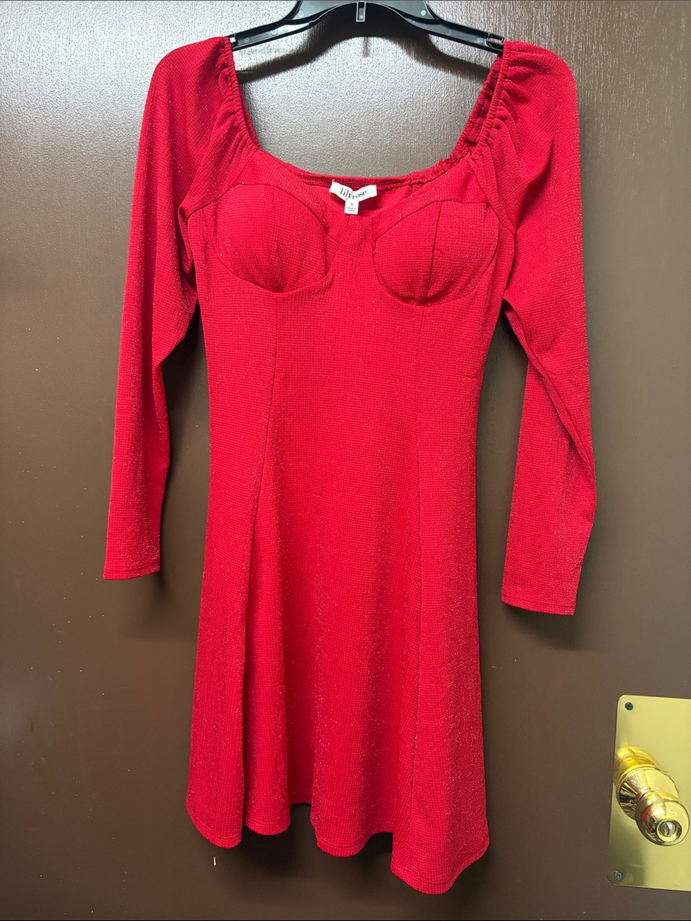Lily Rose Red Long Sleeve Fit-and-Flare Dress